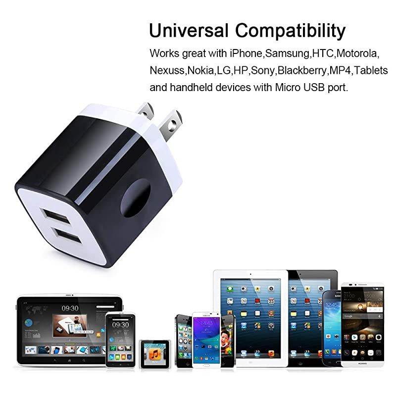 Charger Adapter21A  5Pack Home Travel Dual Port Plug Wall Charging Block Compatible with iPhone X87 Plus6 Plus6s PlusTabletSamsung Galaxy S8S7 EdgeHTCLGSonyNokiaMotorola and More