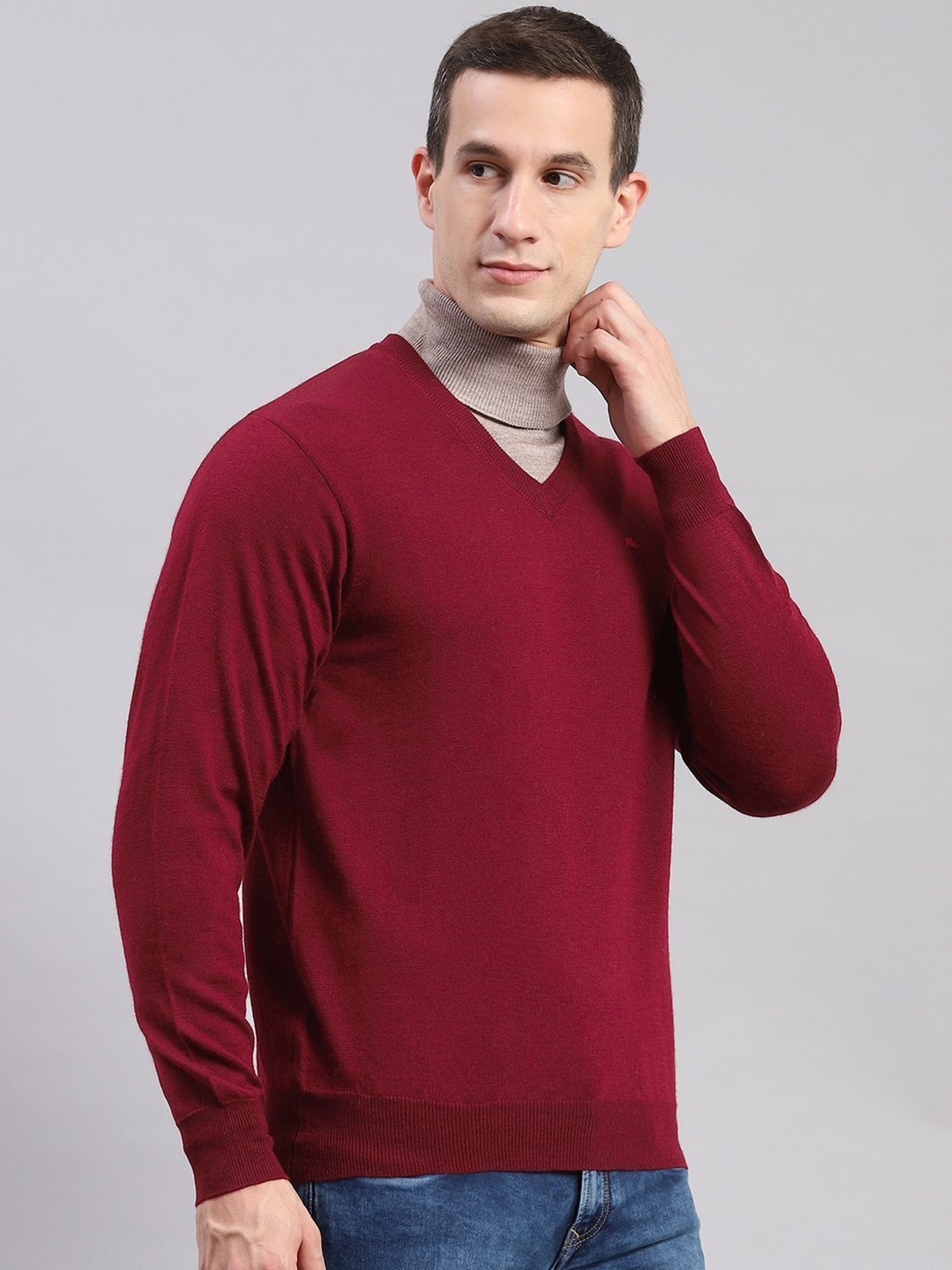 Monte Carlo Dark Maroon Regular Fit Sweater