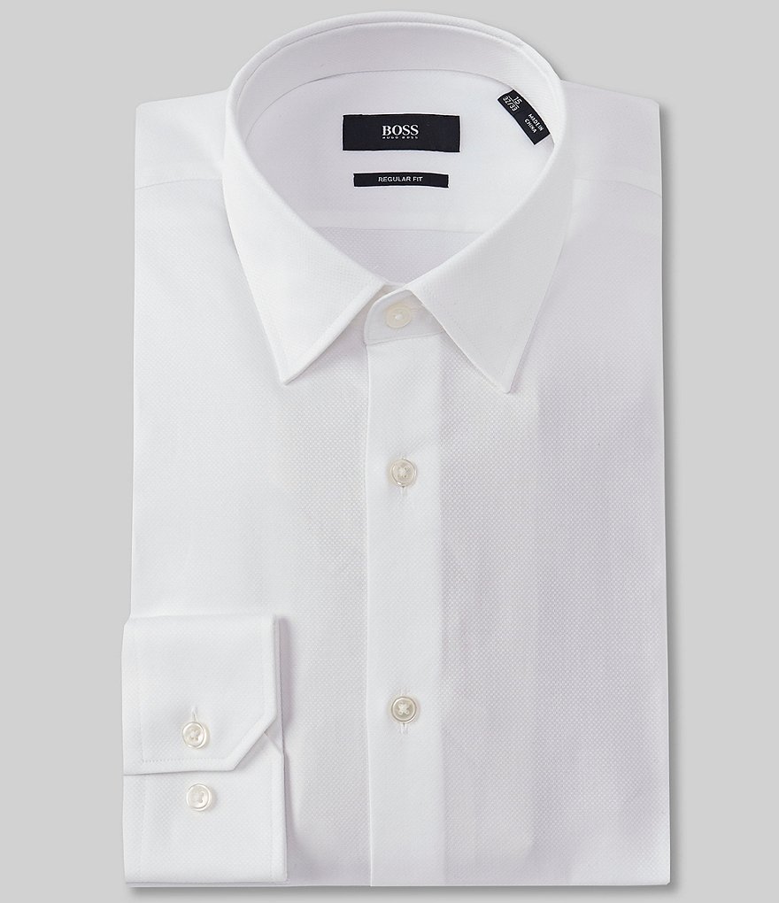 Gold Label Roundtree & Yorke Solid Non-Iron Fitted Point-Collar Dress Shirt with French Cuffs