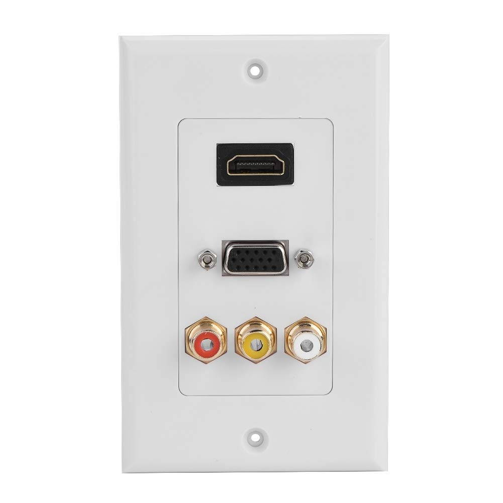 SOONHUA 3- in- 1 Multi- Level Protection Multimedia Wall Socket, Solid and Durable HDMI- Compatible VGA RCA Ports Multimedia Panel