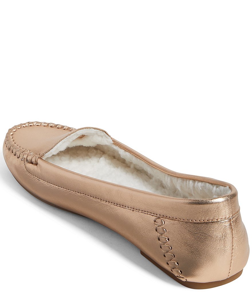 Jack Rogers Millie Metallic Leather Faux Sherpa Lined Moccasins