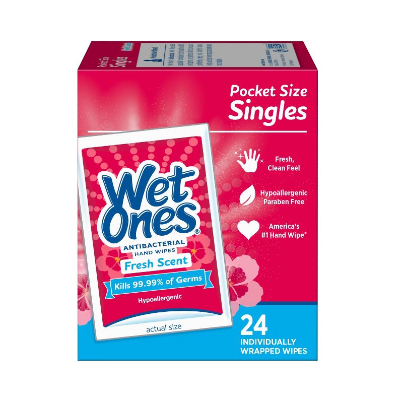 Wet Ones Antibacterial Hand Wipes Singles - Fresh Scent - 24ct