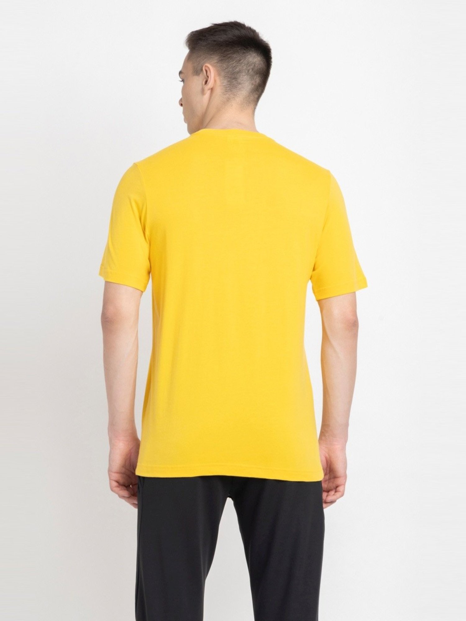 Adidas Yellow Cotton Regular Fit Sports T-Shirt