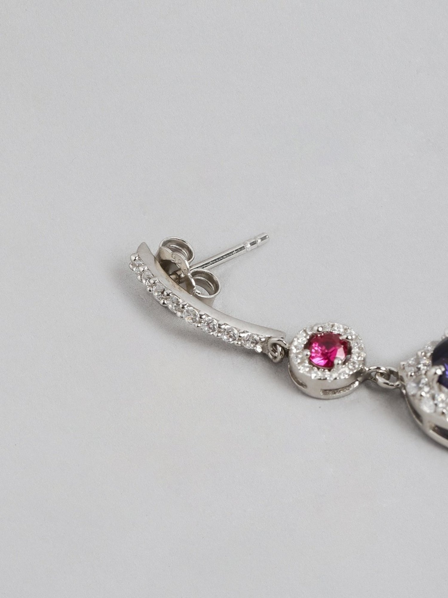 Zavya 925 Sterling Silver Enchanted Dazzle Rhodium Drop Earrings For Women