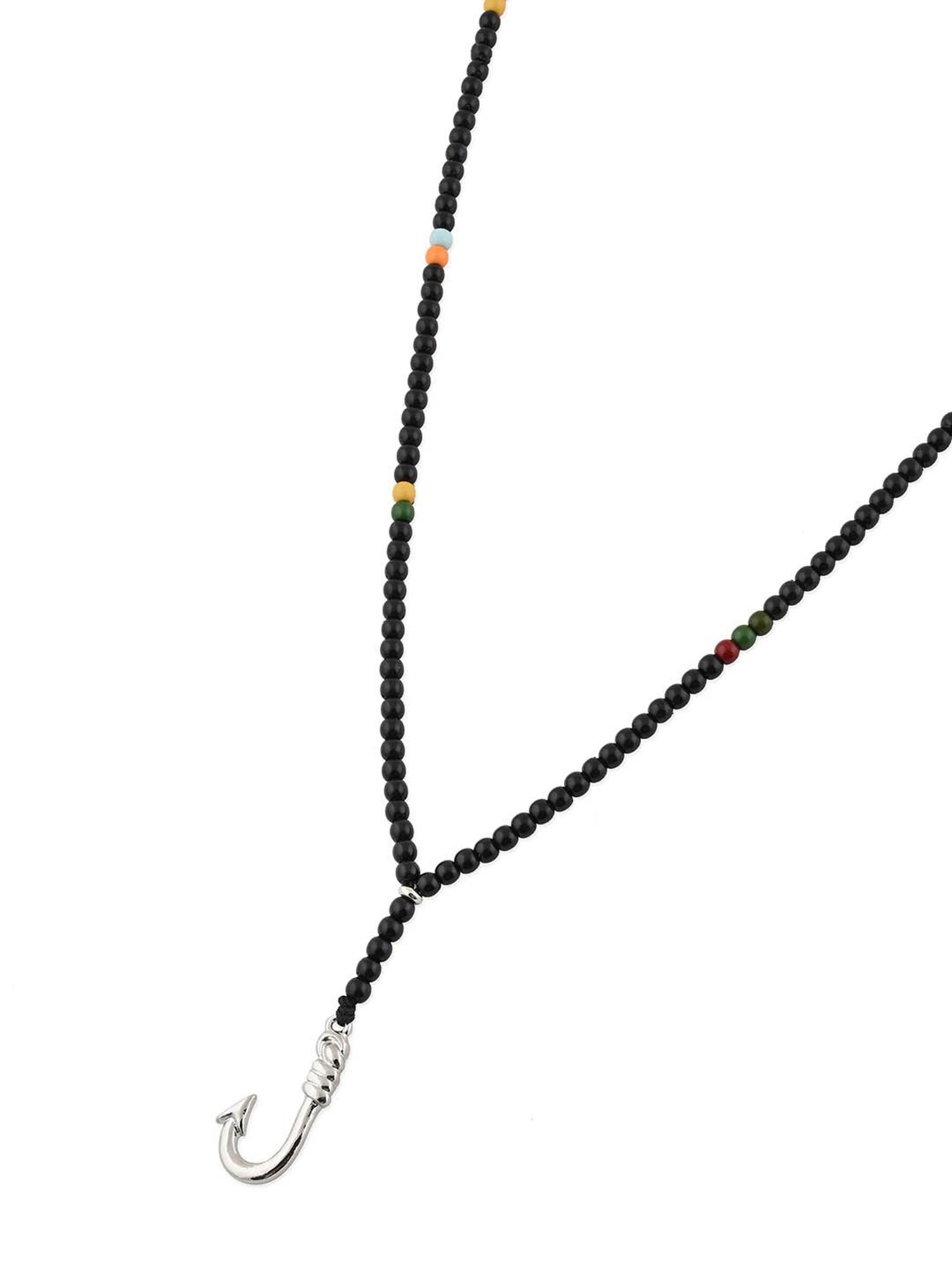 The Bro Code Silver & Black Fish Hook Pendant Neckalce Chain for Men