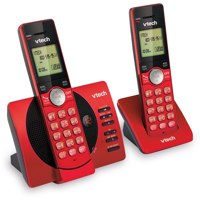 VTech CS6929-26 DECT 6.0 Expandable Cordless Phone System with Answering Machine, 2 Handsets - Red