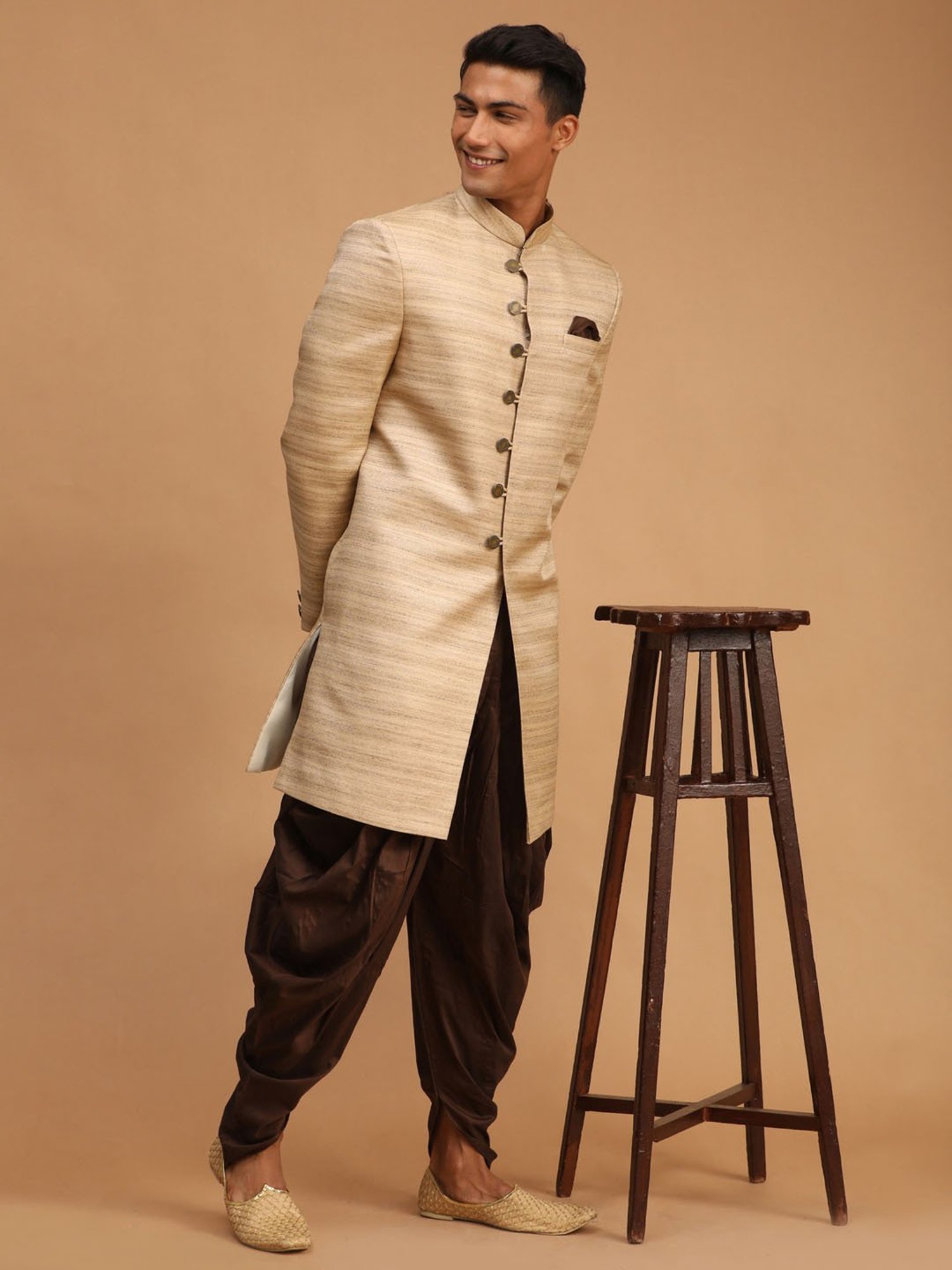 Benstoke Black & Maroon Regular Fit Sherwani Set