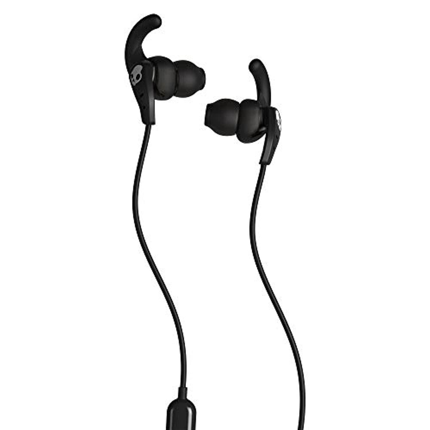 skullcandy set inear sport earbuds with microphone, sweat and water resistant, secure fit, noise isolating, call and track control, black