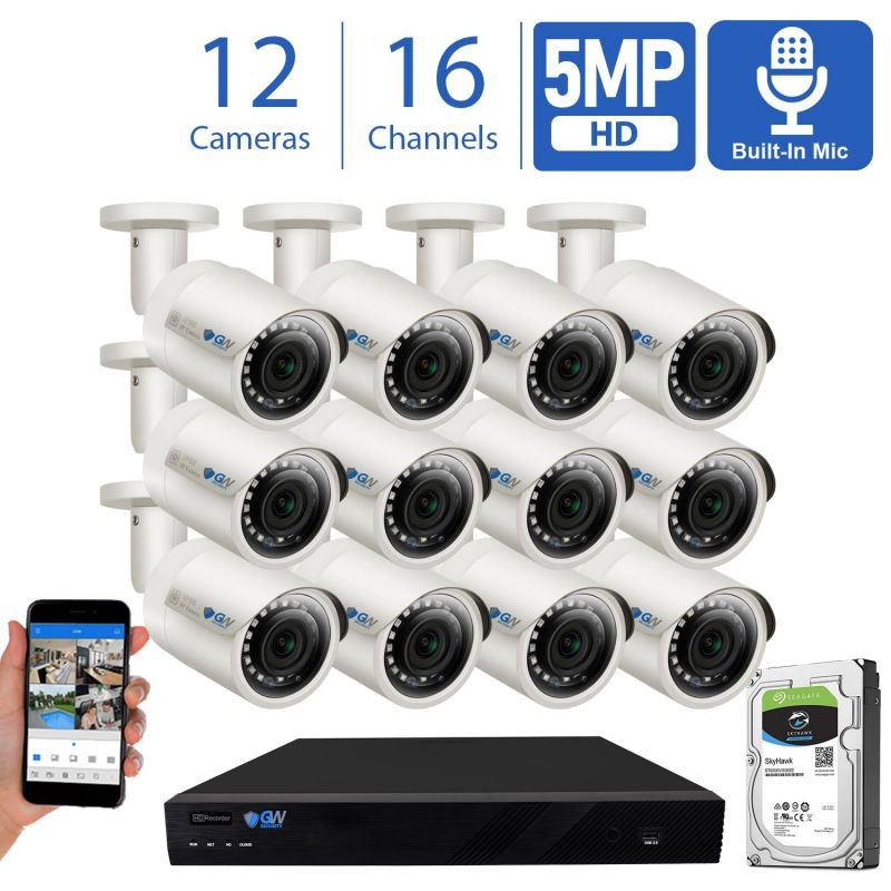 GW Smart AI PoE IP Video & Audio Security Camera System, 32CH 4K NVR with 24 x 5MP 1920P IP Bullet Camera, Day/Night Weather Proof, Human Detection, 8TB