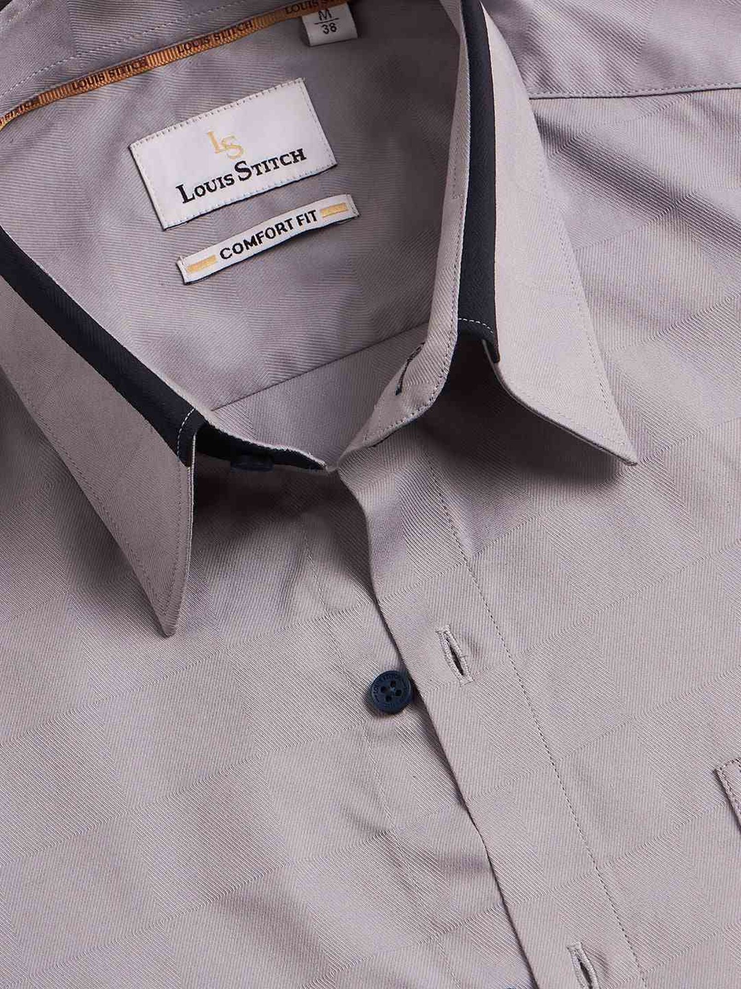 Louis Stitch Grey Cotton Regular Fit Texture Shirt