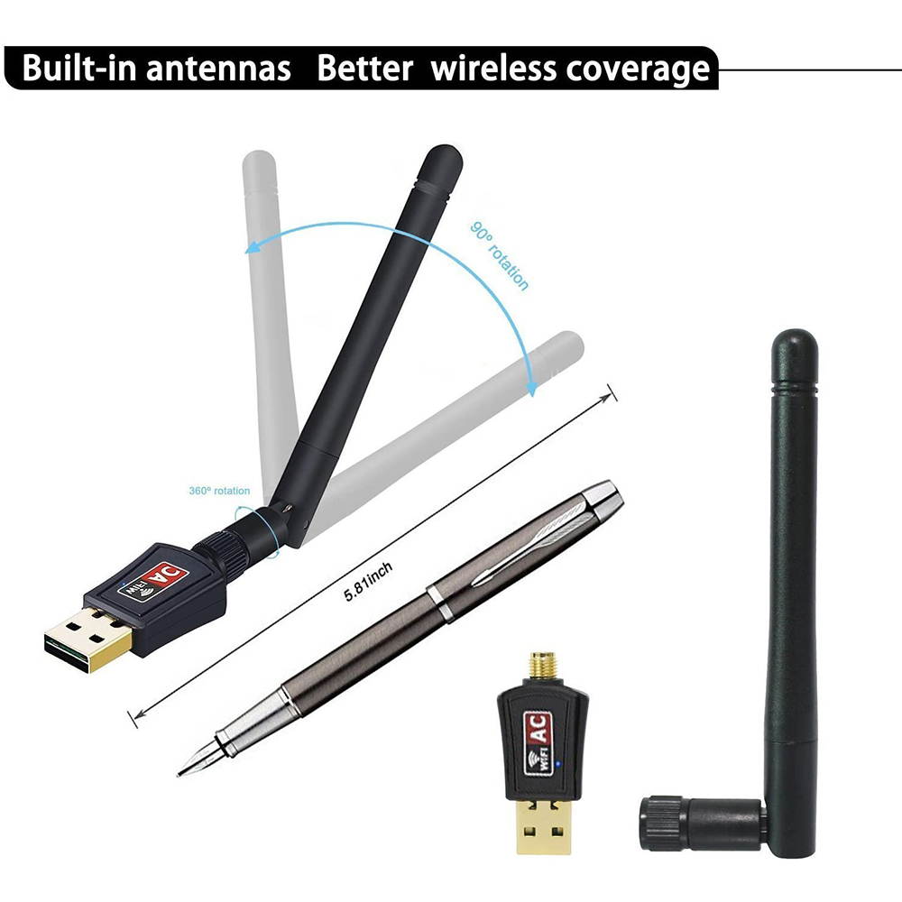 Wifi Dongle High Speed Internet 2.4/5GHz 600Mbps Wireless USB Wifi Adapter for PC/Desktop/Laptop/Tablet, Supports Windows 10/8/7/Vista/XP/2000, Mac Os X 10.4-10.11.4 and 10.12.1