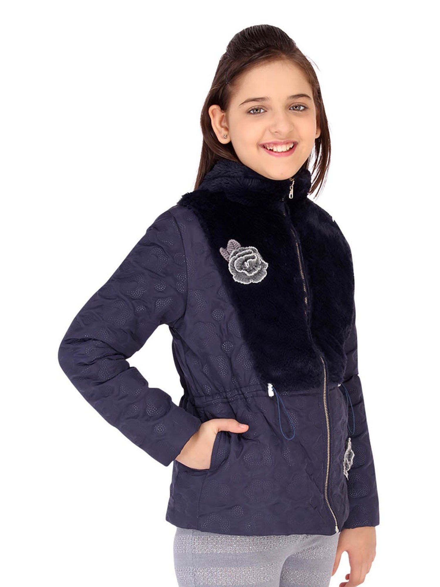 Elle Kids Black Self Pattern Jacket