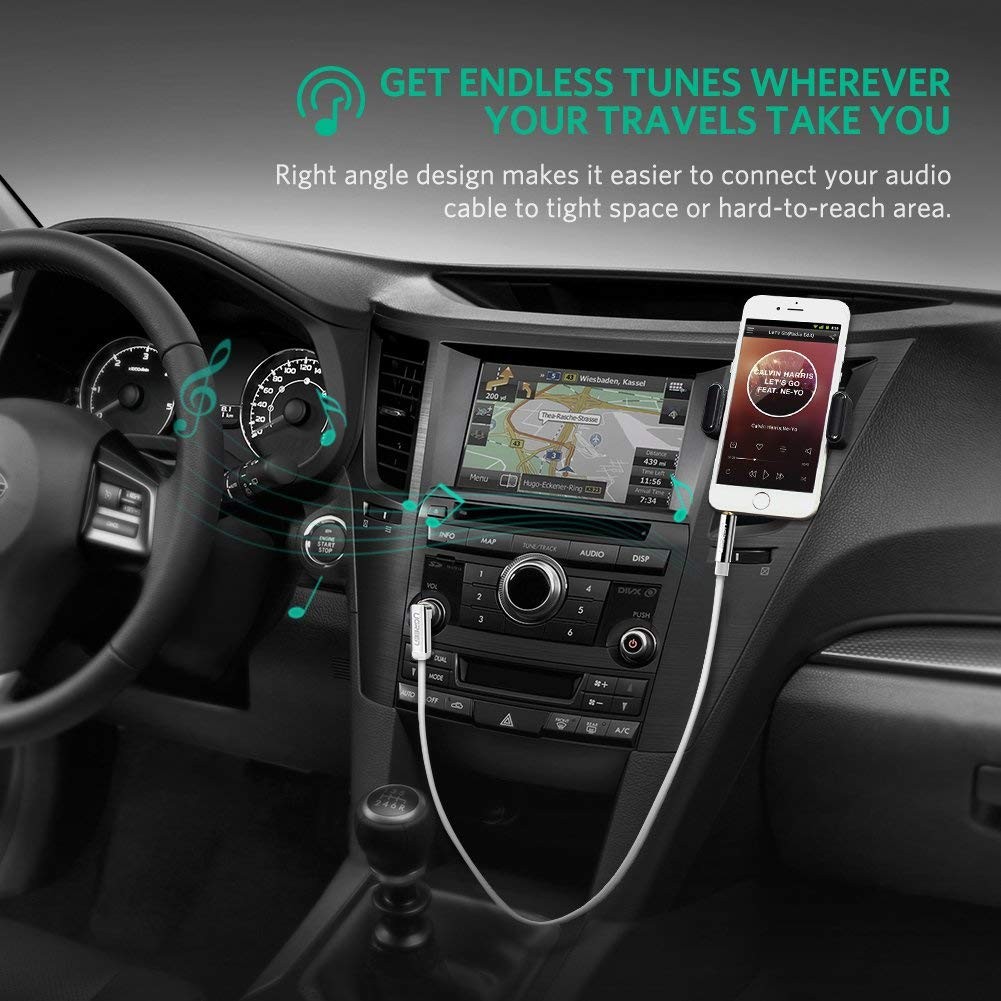 UGREEN 3.5mm Auxiliary Audio Jack to Jack cable 90 Degree Right Angle for Apple iPhone, iPod, iPad, Samsung, Smartphones, Tablets and Speakers,24K Gold Plated Male to Male