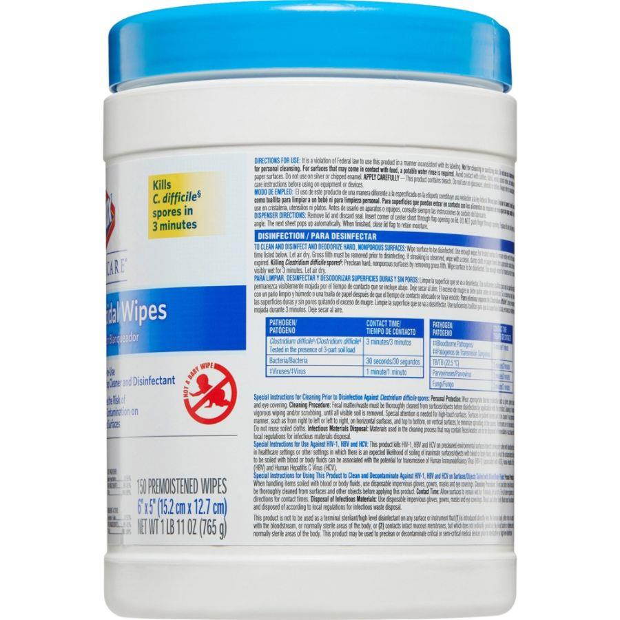 Germicidal Wipes, 6 X 5, Unscented, 150/Canister