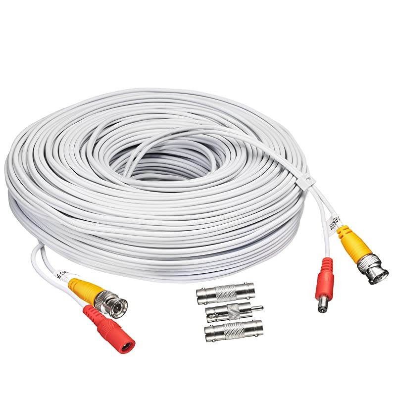 Security Camera Cable - CCTV DVR Video Surveillance Security System - 50ft - Premade All-in-One with Power Cord - 50 Feet