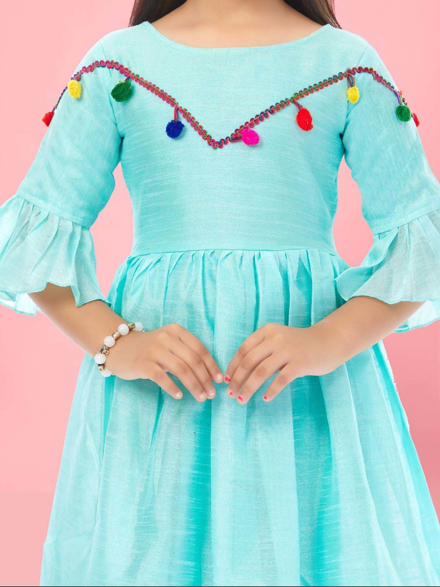 Aarika Kids Firozi Blue Flared Fit Middi Dress