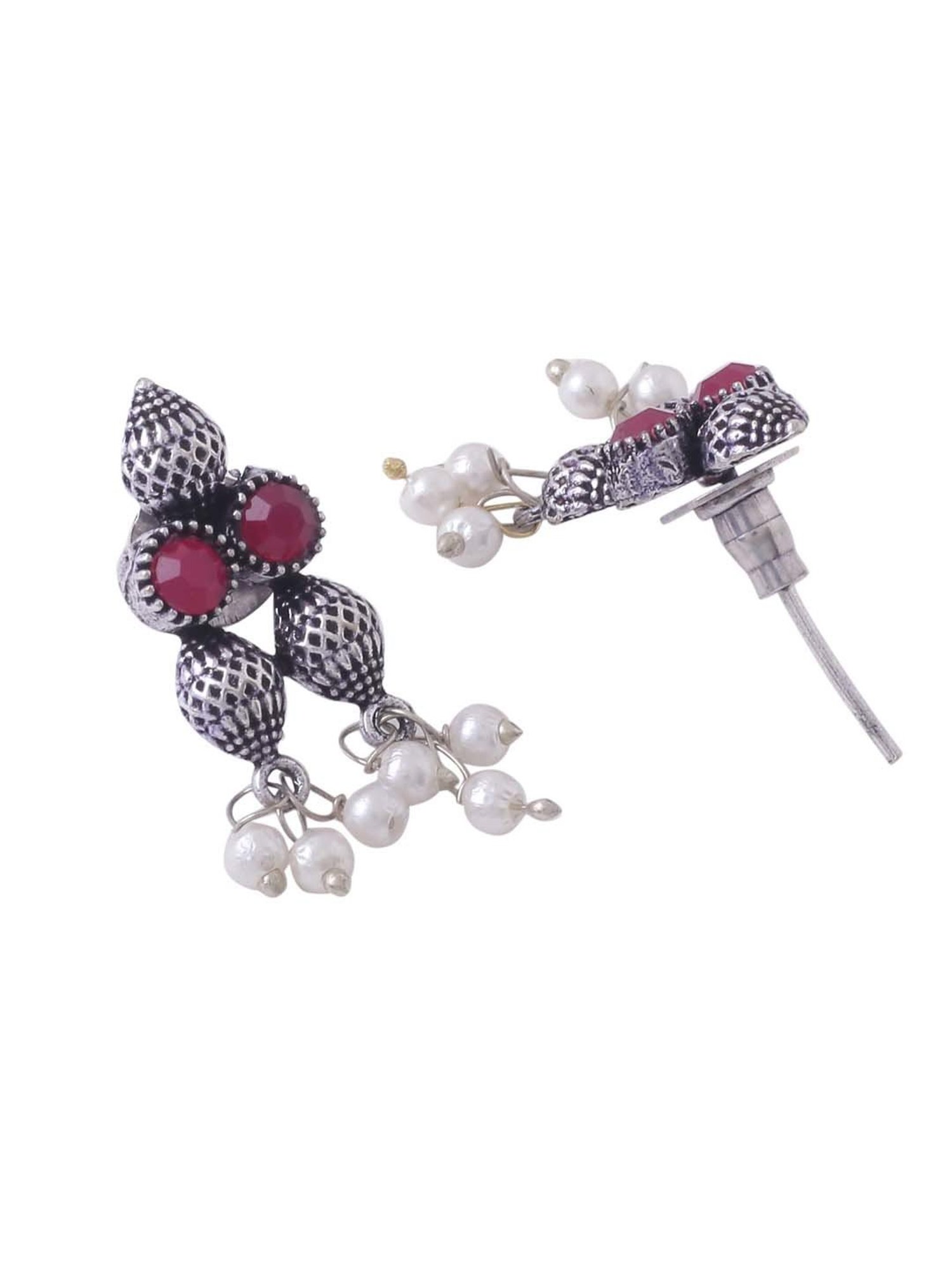 NVR Silver-Plated Stone Studded Oxidized Silver Jewellery Set for Women
