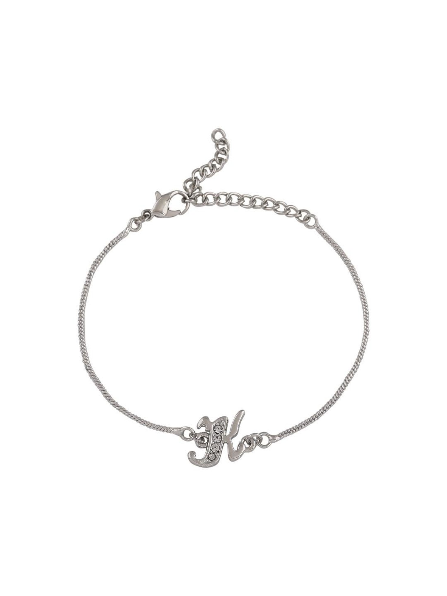 Estele Rhodium-Plated Artistic K Initial Bracelet with Crystals for Women