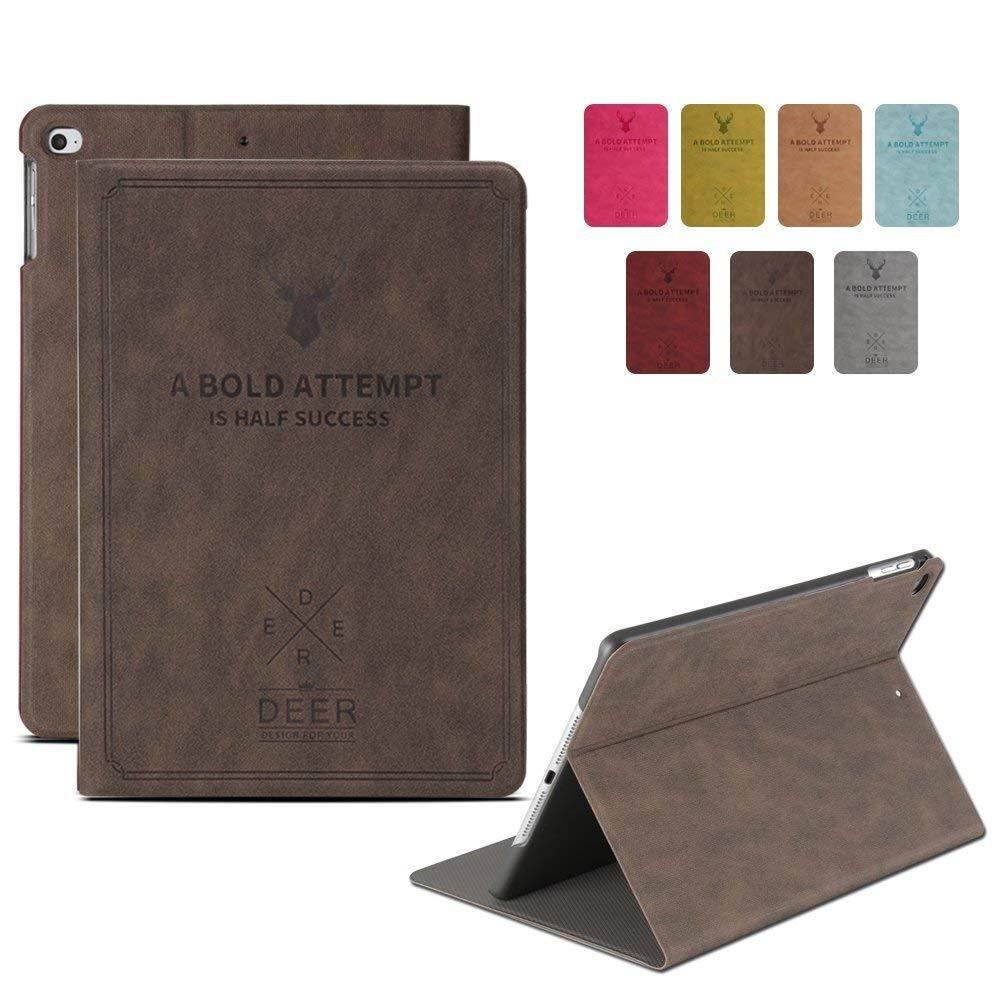 DuraSafe Cases iPad 4/iPad 3/iPad 2-9.7 Inch Case (A1458/A1459/A1460/A1403/A1416/A1430/A1395/A1396/A1397) Slim Fit Folio Smart Shell Shock Resistant [ Auto Sleep/Wake ] [ Deer Pattern-Coffee]