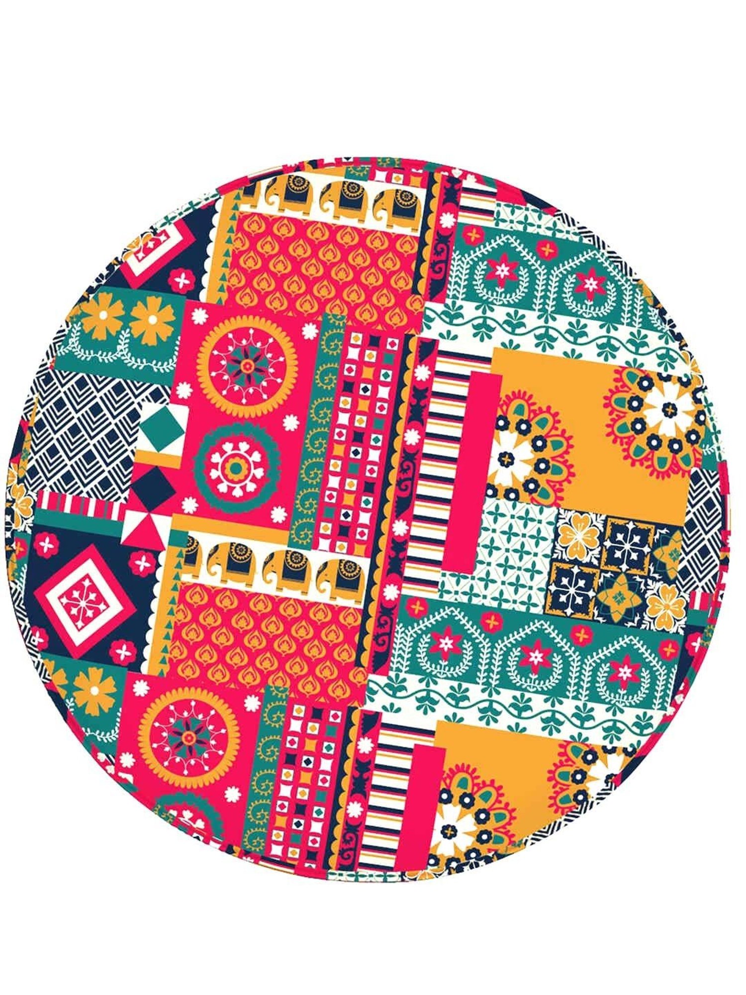 Chumbak English Swirls Ikat Red Wood Cafe Stool