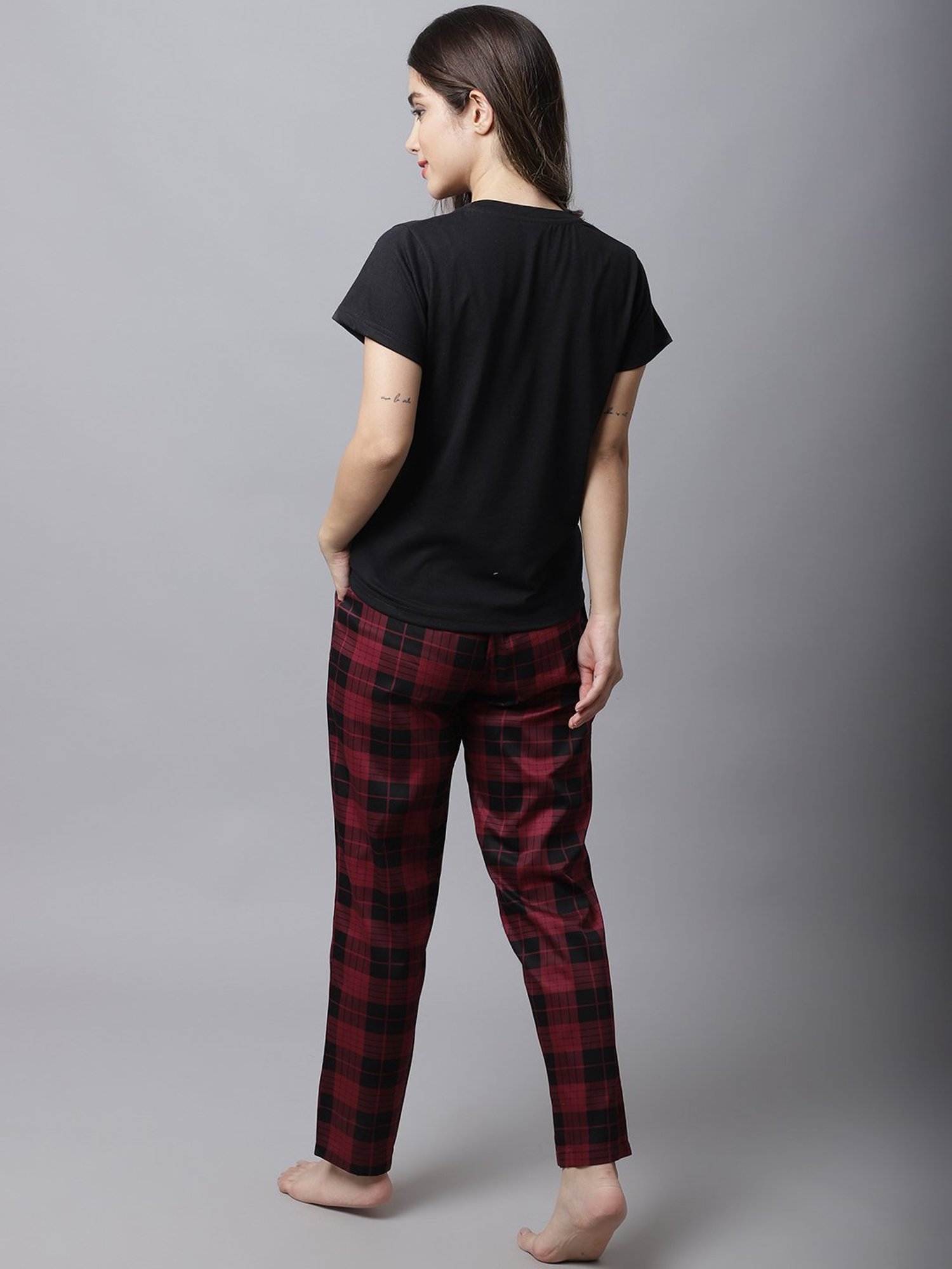 Boston Club Black & Maroon Cotton Printed Top Pyjama Set
