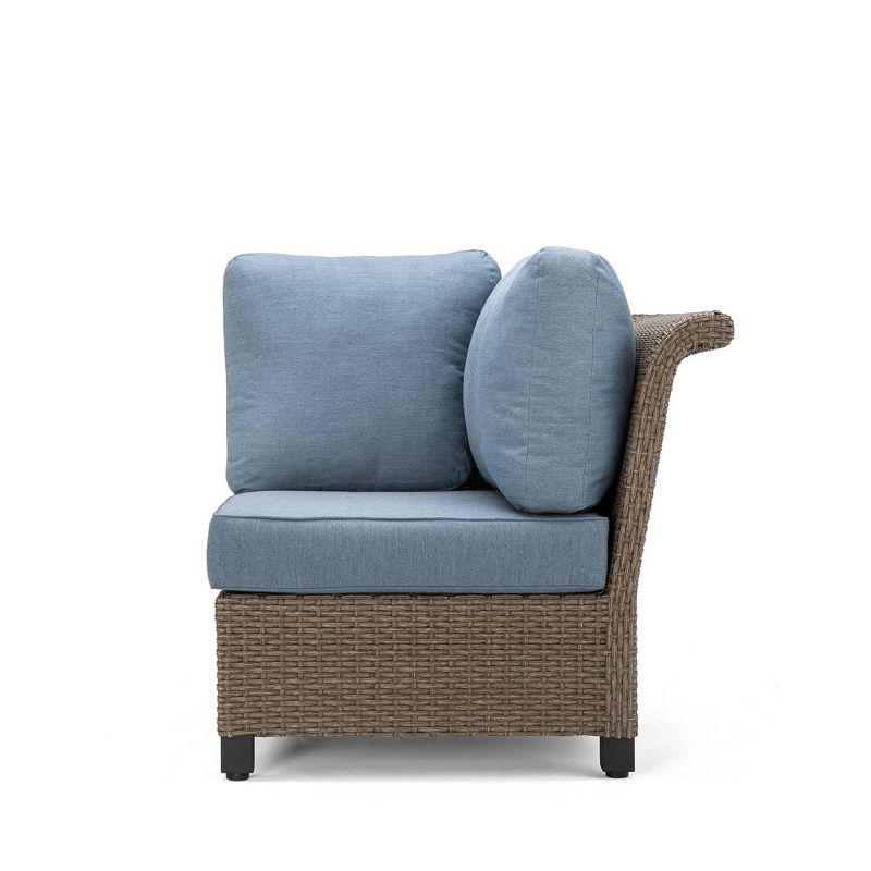 Nolin Cushioned Corner Weathered Brown Frame Sunbrella Spectrum Denim Fabric - La-Z-Boy