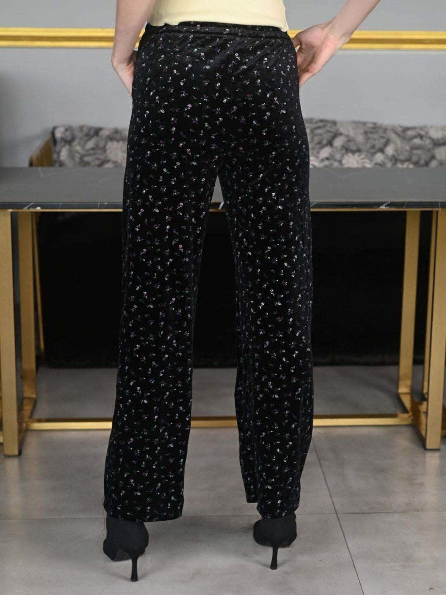 Odette Black Printed Flared Pants
