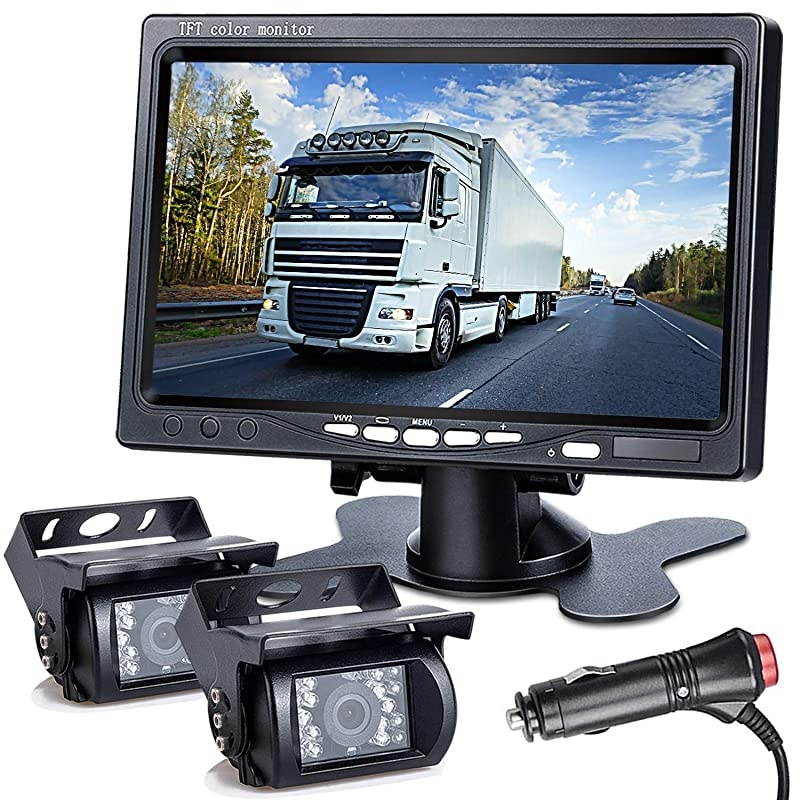 Upgrade Dual Backup Camera Monitor Kit7inch LCD1280X720P HDIP69 Waterproof Rearview Reversing Rear View Camera Reversing Monitor TruckSemiTrailerBox TruckRV HD Transmission TZ102