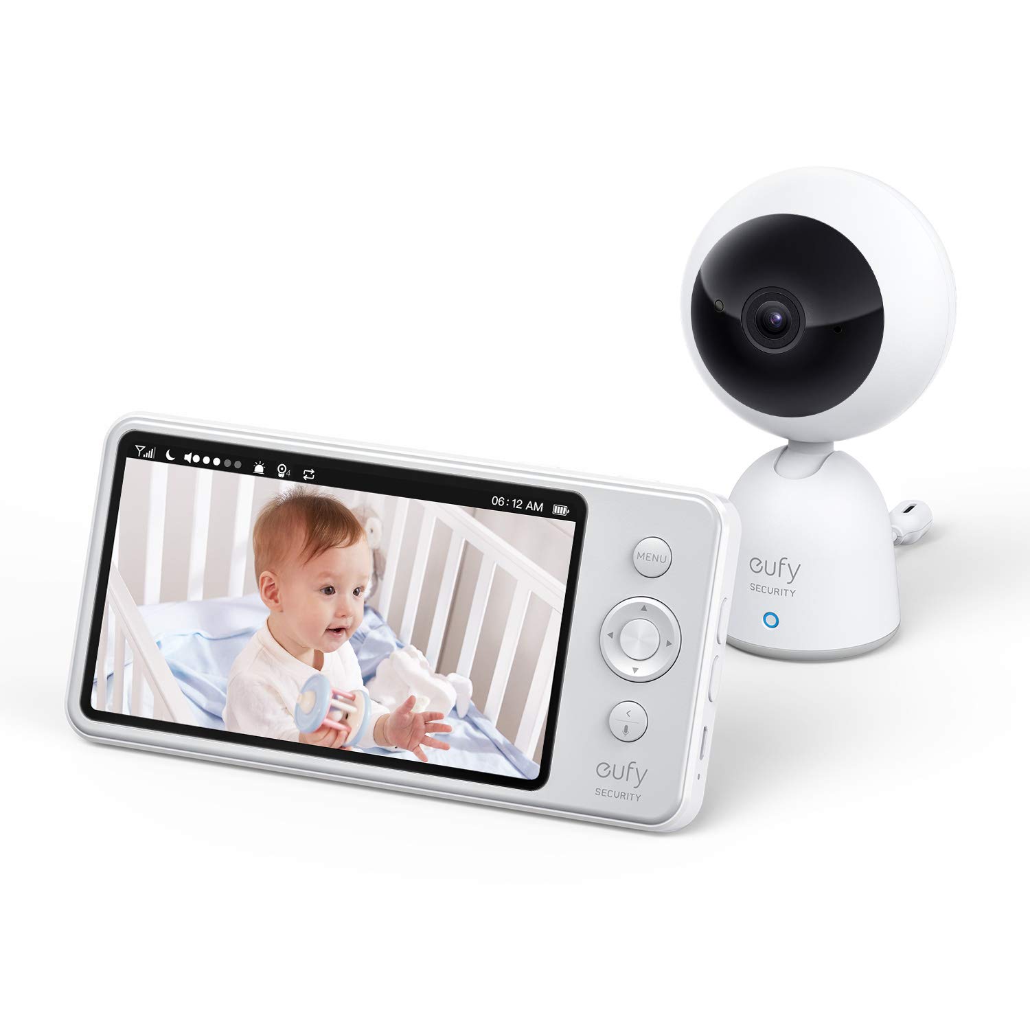eufy Security Video and Audio Baby Monitor, 720p Resolution, Large 5" Display, 5,200mAh Battery, 2-Way Audio, Night Vision, Lullaby Player, 1000 ft. Range, Ideal for New Moms, Manual Pan & Tilt