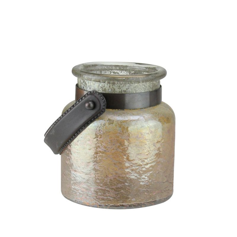 Kaemingk 6.25" Antique Gold Glass Hurricane with Handle Christmas Tabletop Decor