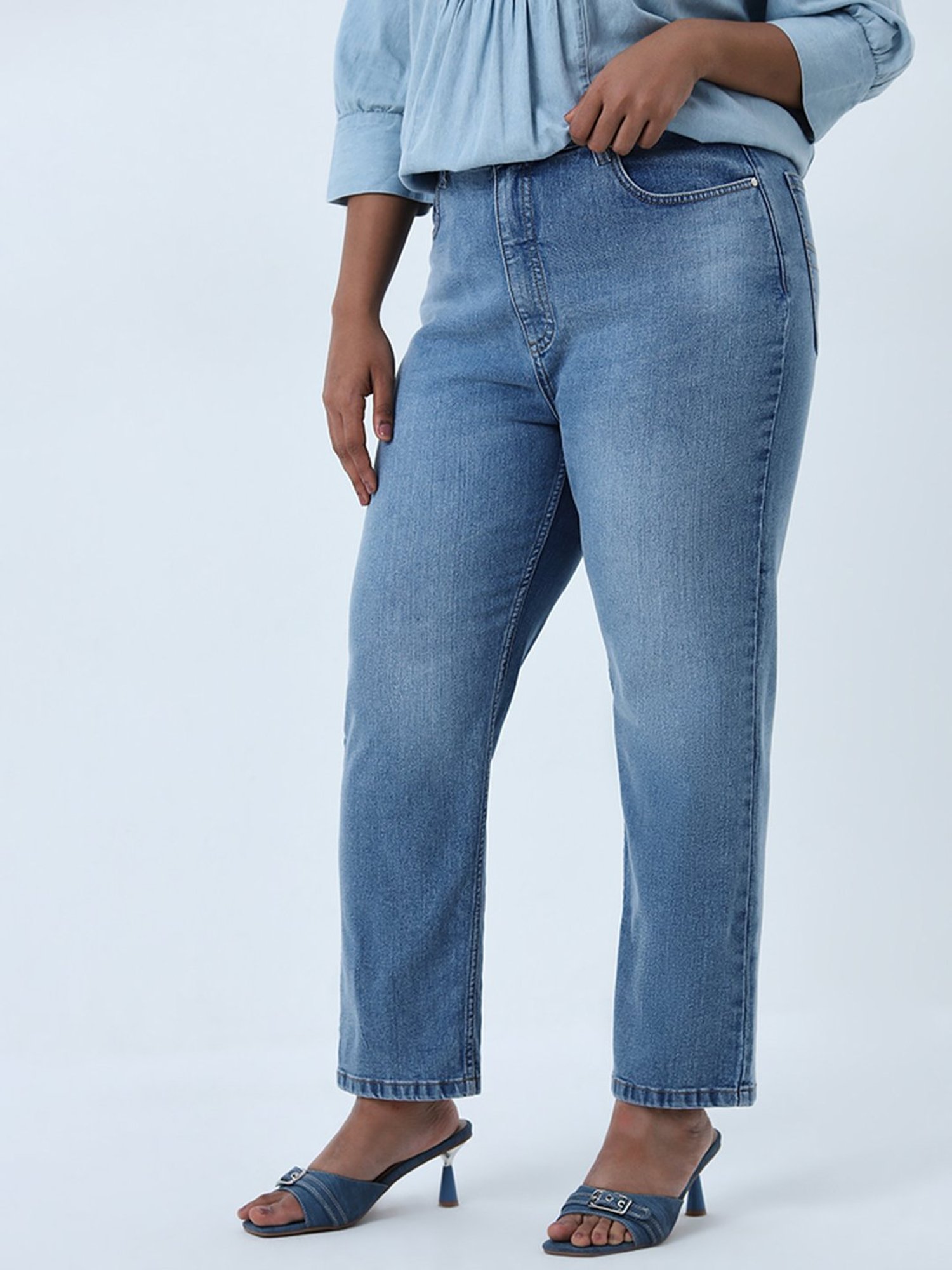 Gia by Westside Blue Enzyme-Wash High-Rise Jeans