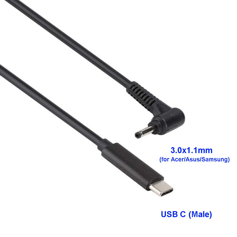 USB-C to DC Tip 3.0x1.1mm Power Cable for Acer Aspire S3 S5 S7 P3 Iconia Tab W500 W700 Samsung Series 5 9 Ultrabook Asus Zenbook UX21 UX21E UX31 Transformer Book T200 T200T T200TA T300CHI T300 (black)