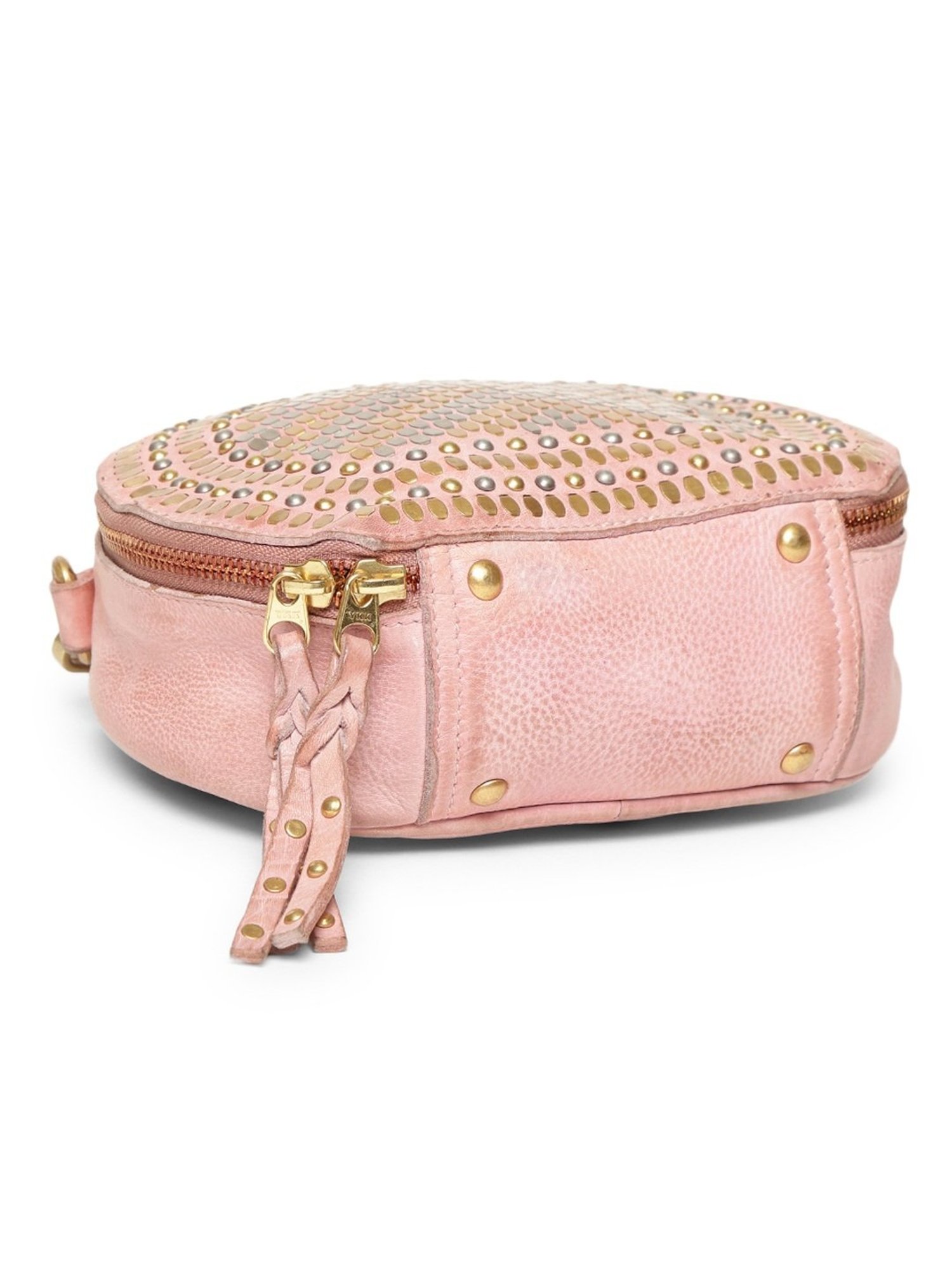 Art N Vintage Chic Riveted Elegance Blush Pink Leather Embellished Small Handbag