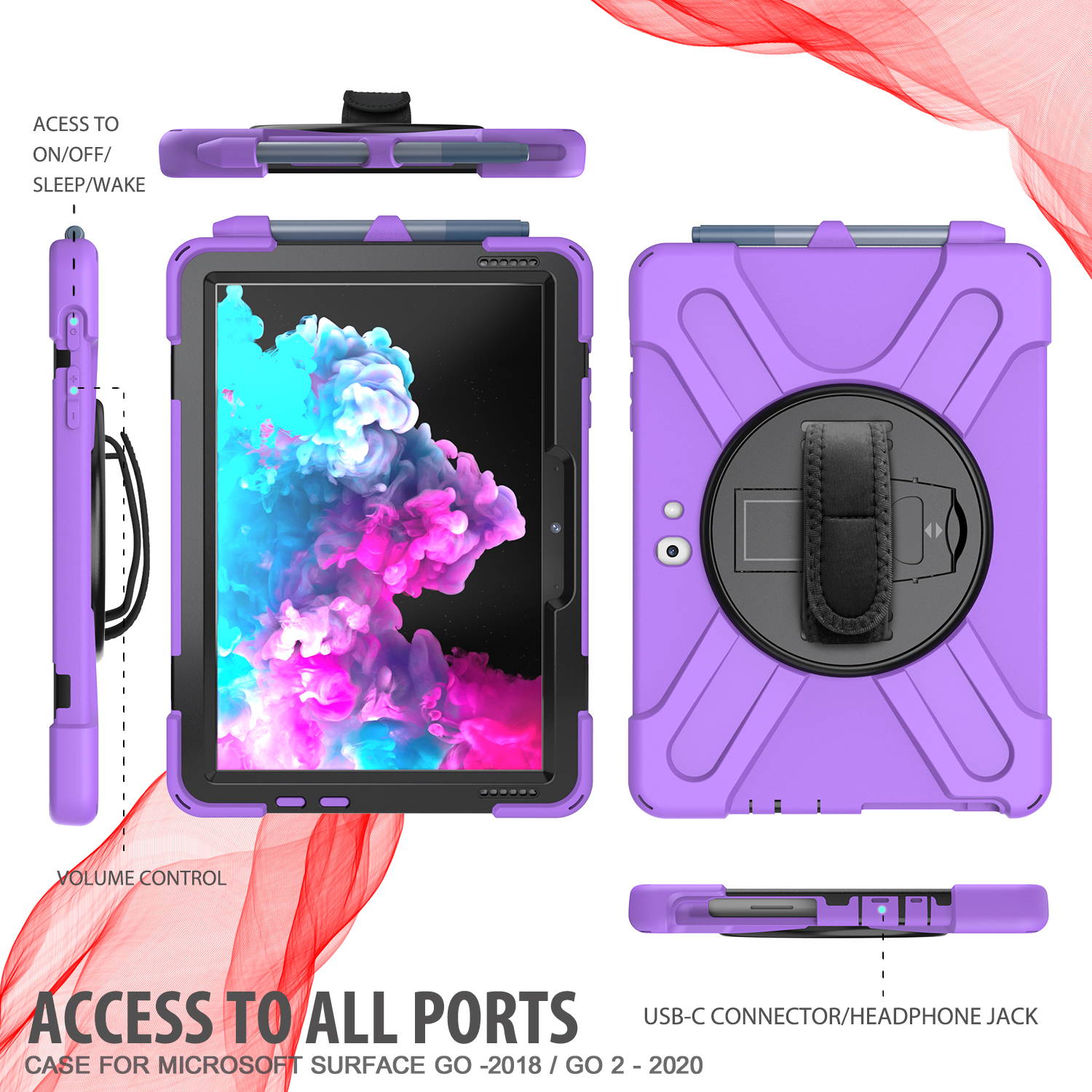 Case for Microsoft Surface Go 2 10.5 inch 2020 / Surface Go 10 inch 2018 with with Pen Holder, Hand Strap & Shoulder Strap Shockproof Protective Stand Cover