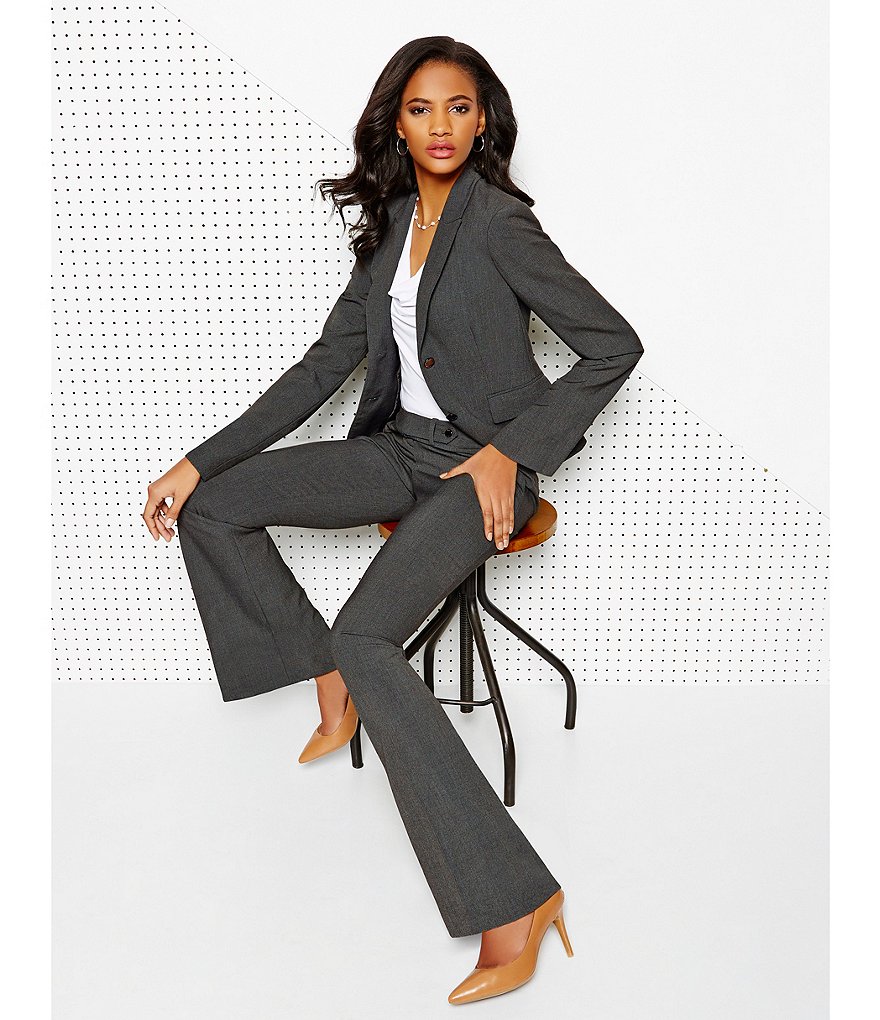 Eva Varro Solid Knit Jersey Notch Lapel Collar Two-Button Jacket