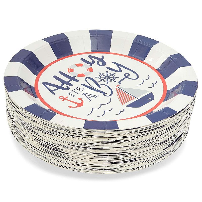 Blue Panda 80Pcs Ahoy It's a Boy Nautical Disposable Party Paper Plates 9" for Baby Shower
