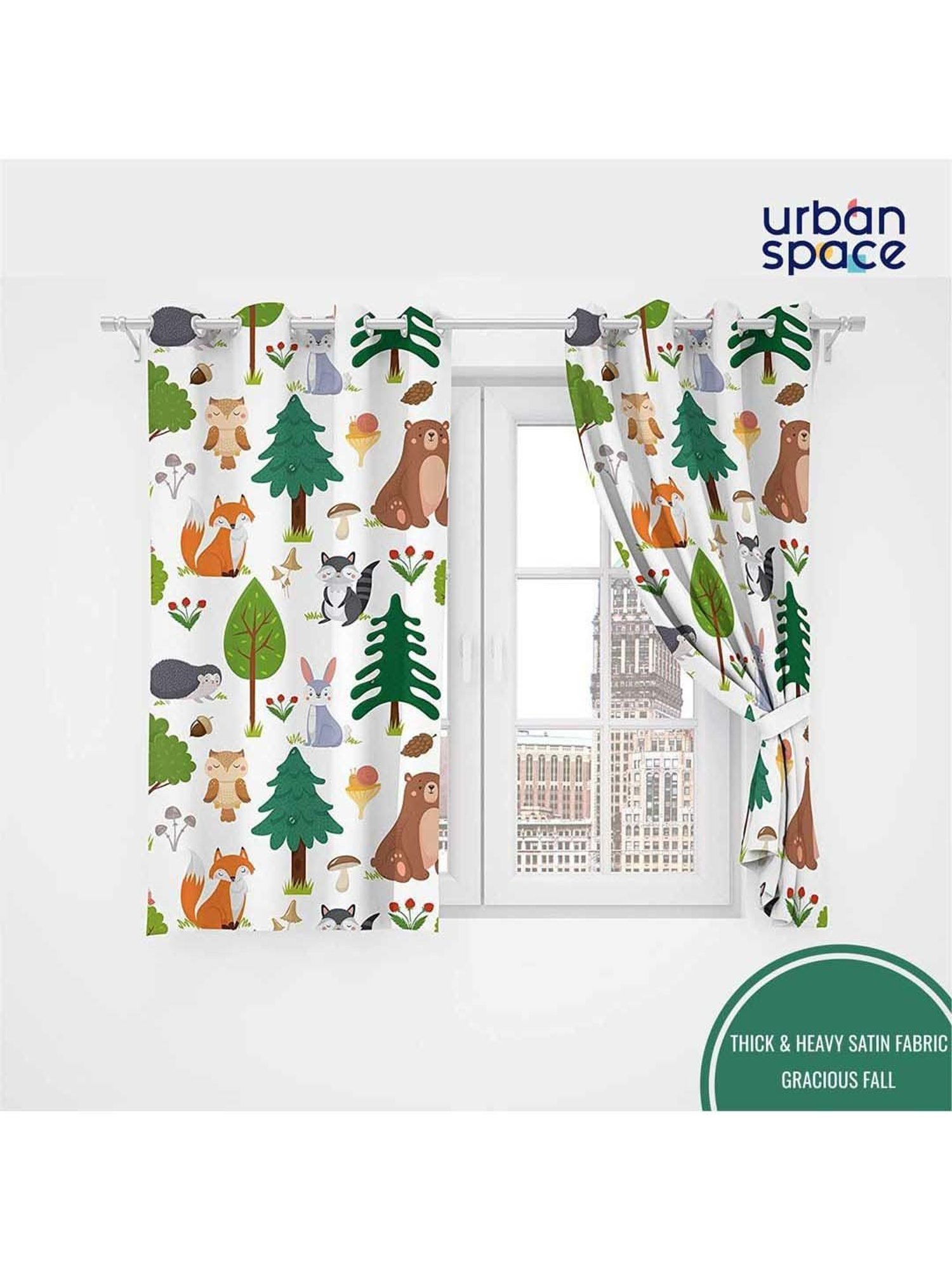 Urban Space Multicolor Polyester Window Curtain With Tieback & Eyelet