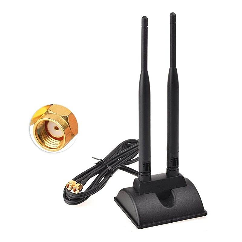 Dual WiFi Antenna with RPSMA Male Connector 24GHz 5GHz Dual Band Antenna Magnetic Base for PCIE WiFi Network Card USB WiFi Adapter Wireless Router Mobile Hotspot