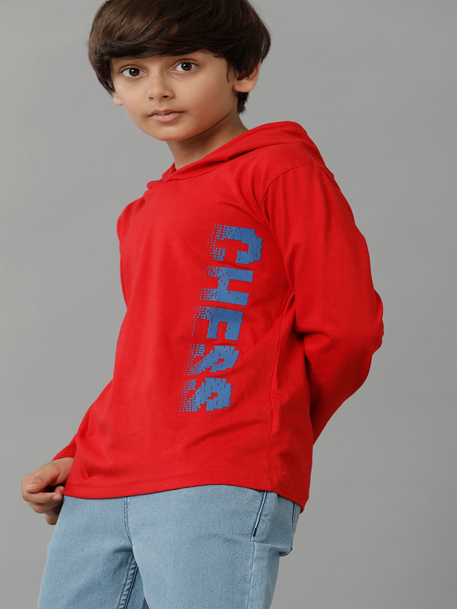 Under Fourteen Only Kids Red Solid Full Sleeves T-Shirt