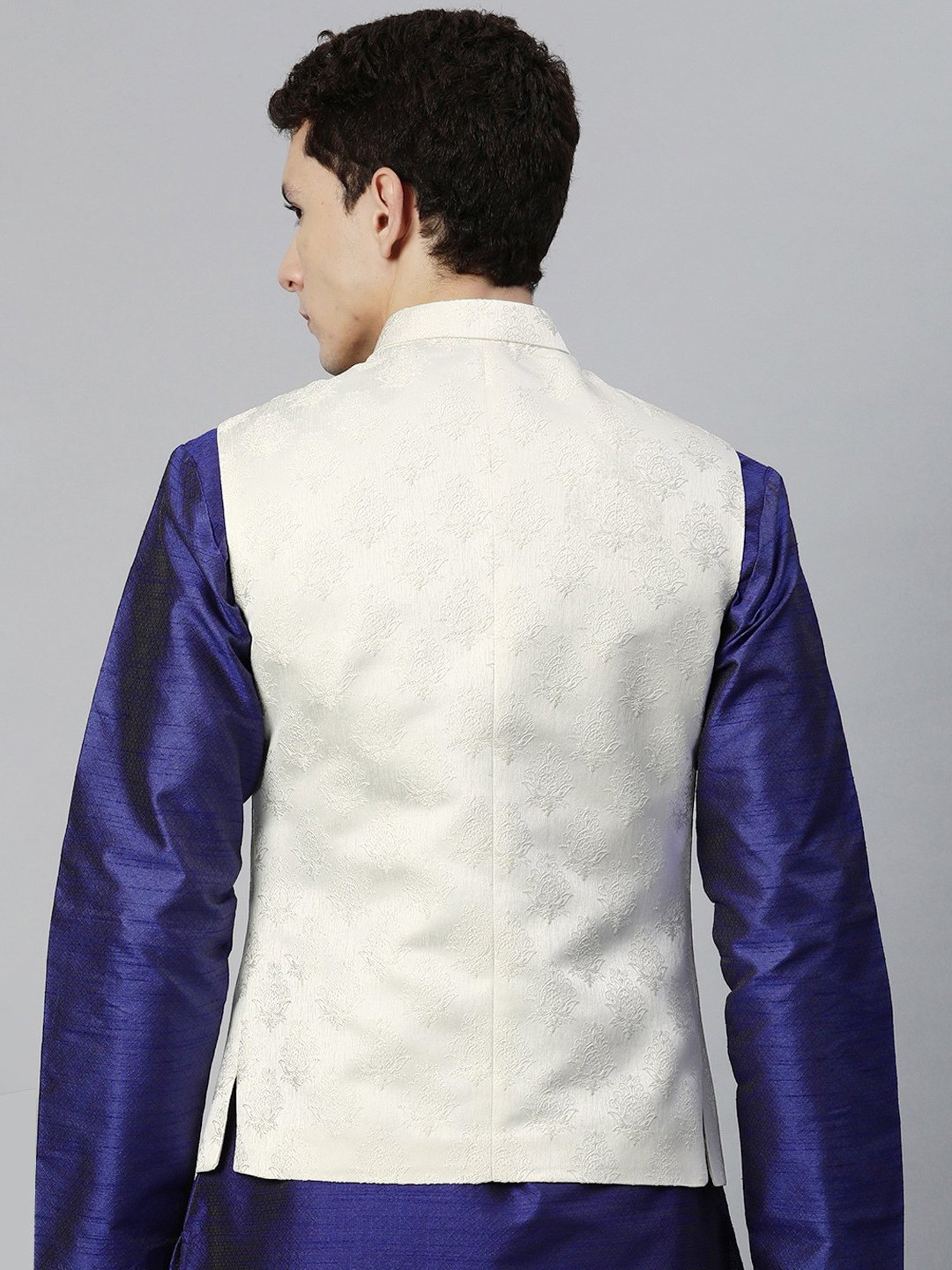 ManQ Cream Slim Fit Nehru Jacket