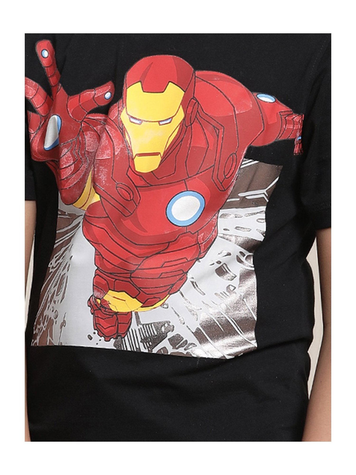 Kidsville Iron Man Printed Black Regular Fit T-Shirt For Boys
