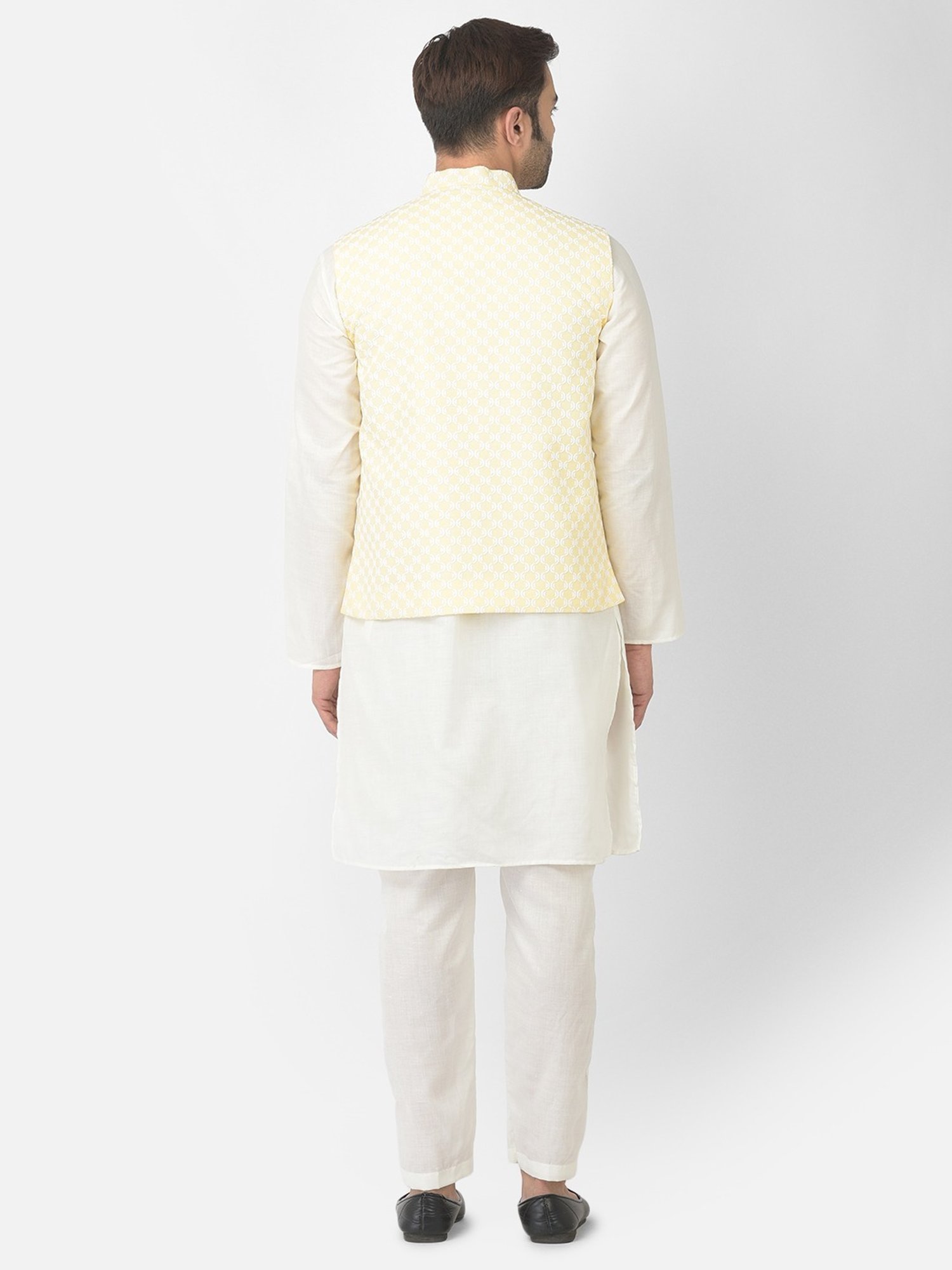 Deyann Yellow & White Regular Fit Embroidered Kurta Set With Jacket