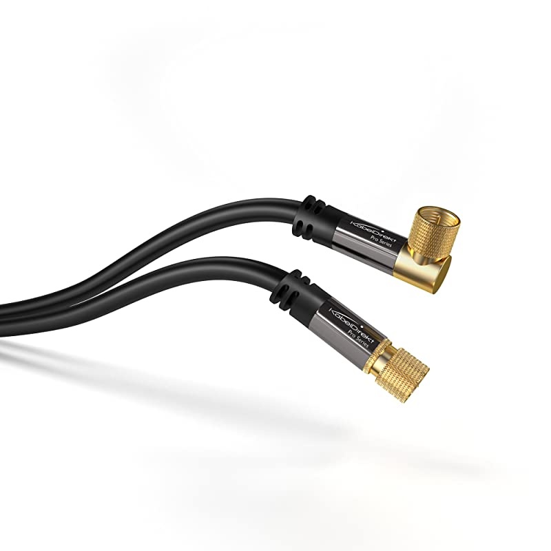 10 feet 75 Ohm HDTV SAT, TV Cable, 90&deg; Angled, Male F-Type Connector to Straight Male F-Type Coaxial Cable for TV, HDTV, Radio, DVB-T2, DVB-C, DVB-S &ndash; Pro Series
