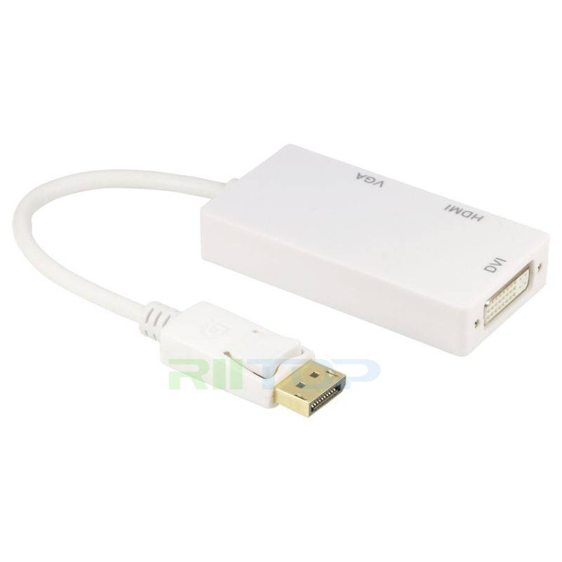 DP DisplayPort to HDMI VGA DVI Splitter Adapter Cable 3in1 Video Converter For Projector Monitor PC Laptop