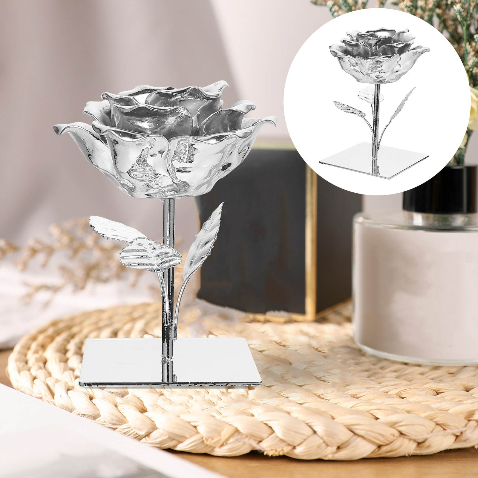 1PC Fashion Electroplated Flower Candlestick Nordic Style Flower Candlestick