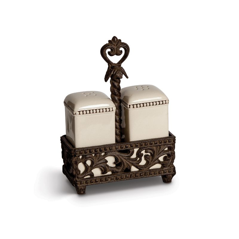 GG Collection Metal Salt/ Pepper Shaker & With Acanthus Leaf Styled Metal Caddy