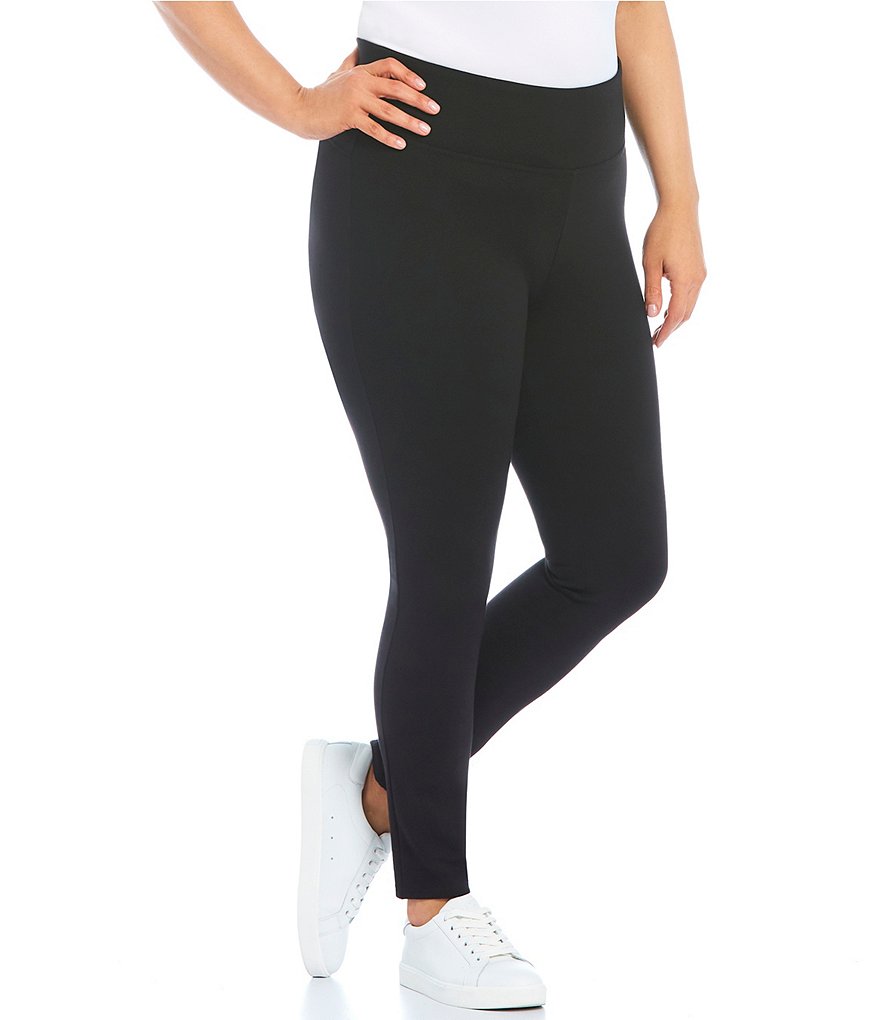 Slim Factor by Investments Plus Size Ponte Knit Wide Waistband Leggings