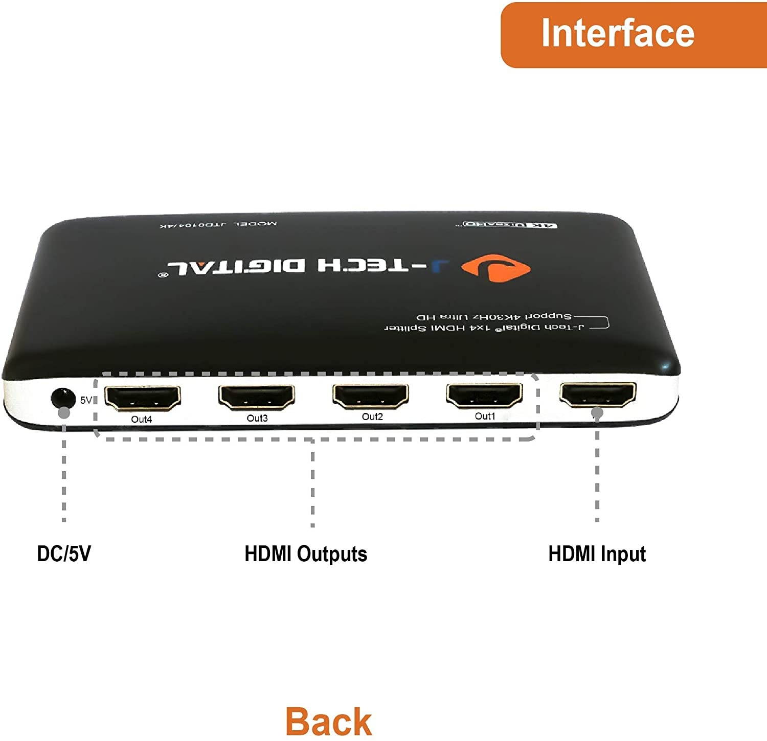 J-Tech Digital JTD0104/4K Most Advanced 4 Ports HDMI 1X4 Powered Splitter Support Ultra HD 4K 3840 A 2160 Resolution and 3D