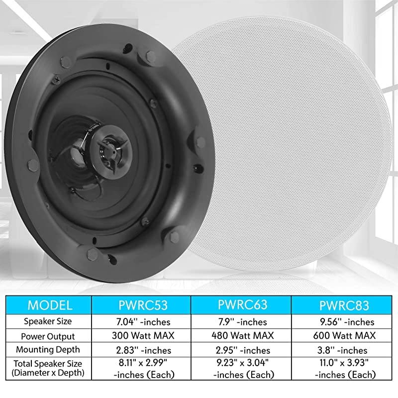Ceiling and Wall Mount Speaker 525 Dual 2Way Audio Stereo Sound Subwoofer Sound with Tweeter 300 Watts inWall amp inCeiling Flush Mount for Home Surround System 1 Pair  PWRC53 White