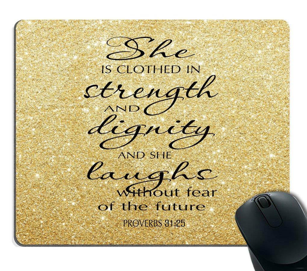 Smooffly Proverbs 31:25 Mouse Pad,Bible Verse Gold Sparkles Glitter Pattern Mouse Pad